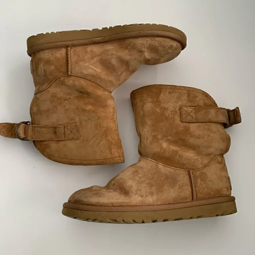 UGG Remora chestnut suede leather ankle boots shearling wool lined size 6
